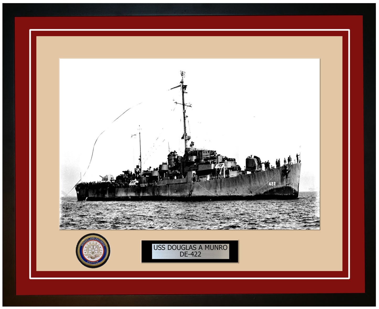 USS Douglas A Munro DE-422 Framed Navy Ship Photo Burgundy
