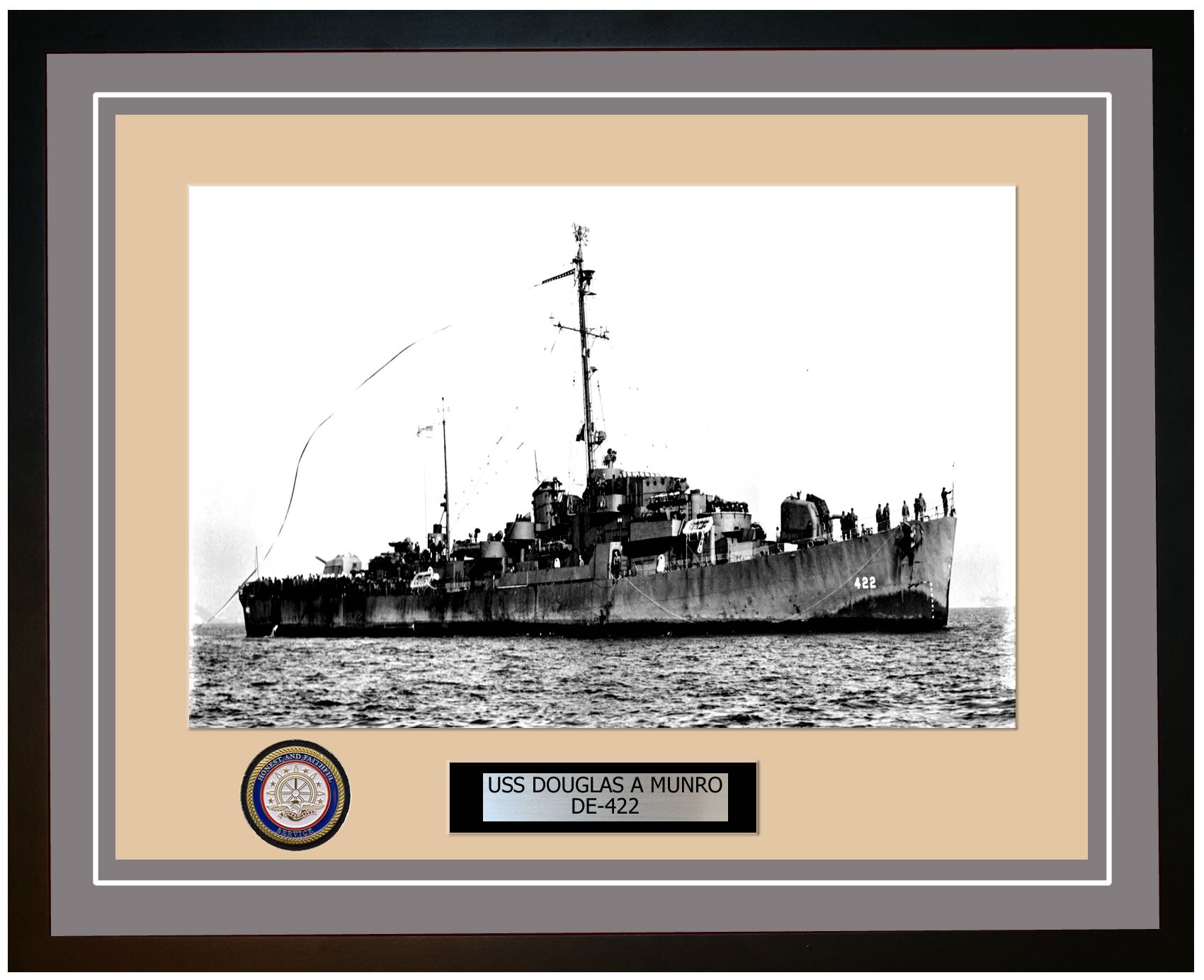 USS Douglas A Munro DE-422 Framed Navy Ship Photo Grey