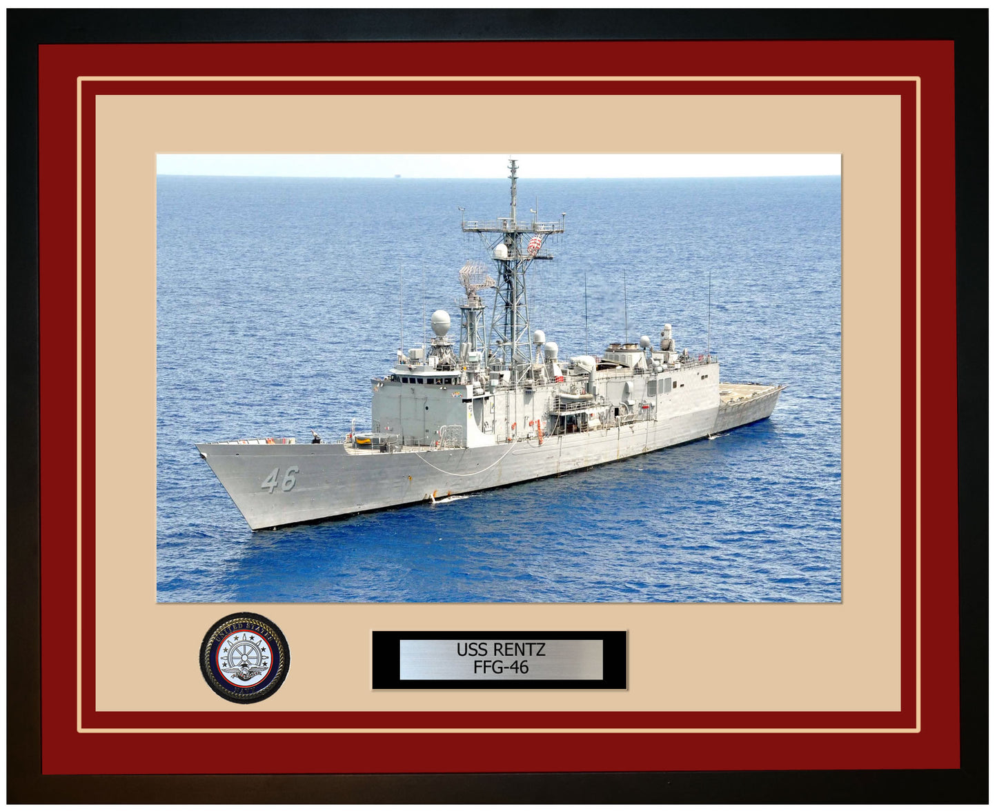 USS RENTZ FFG-46 Framed Navy Ship Photo Burgundy