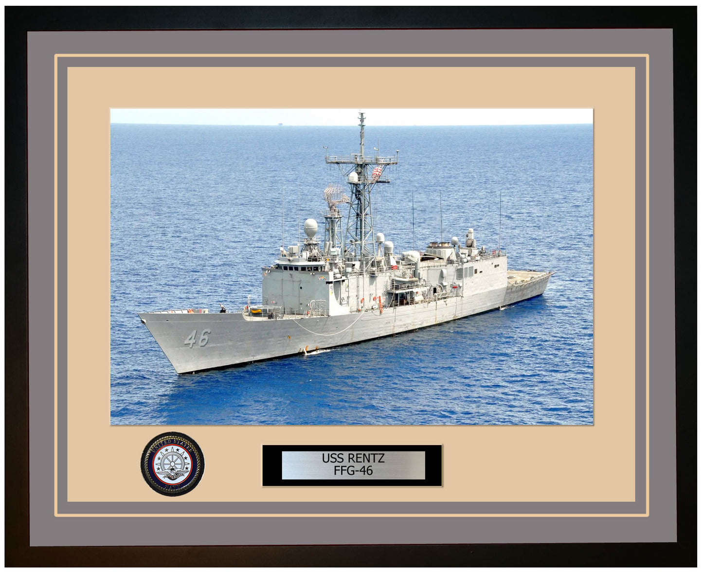 USS RENTZ FFG-46 Framed Navy Ship Photo Grey