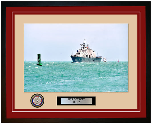 USS Detroit LCS-7 Framed Navy Ship Photo Burgundy