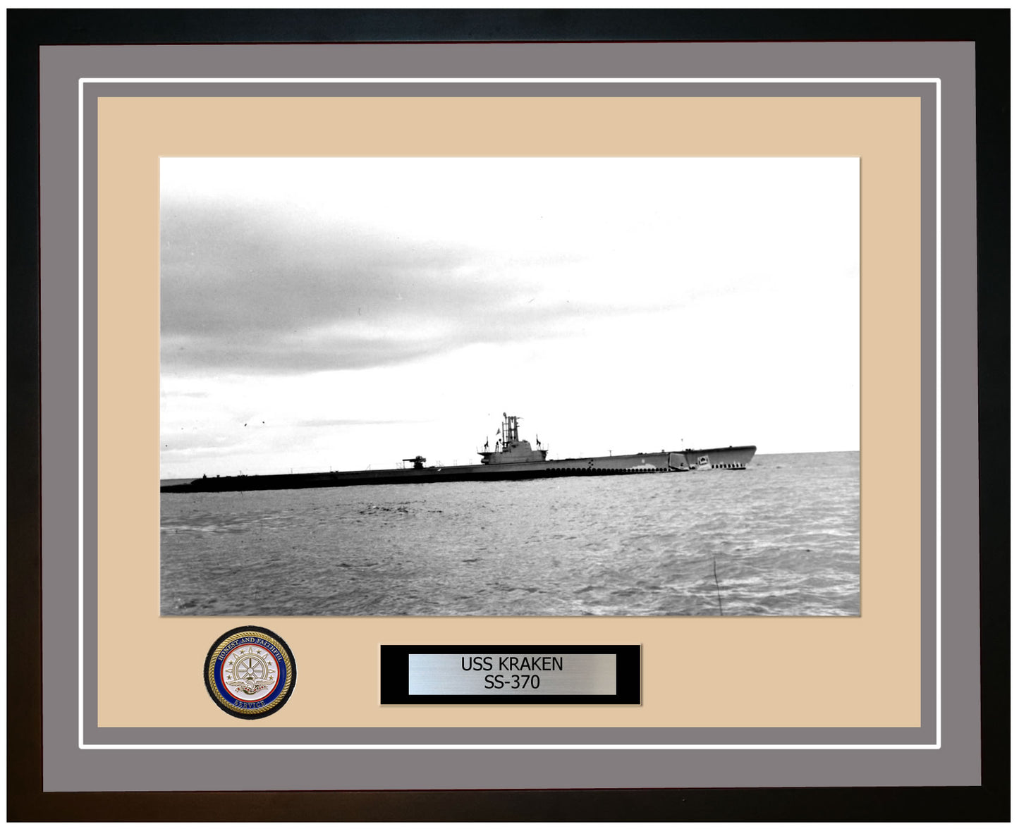 USS Kraken SS-370 Framed Navy Ship Photo Grey