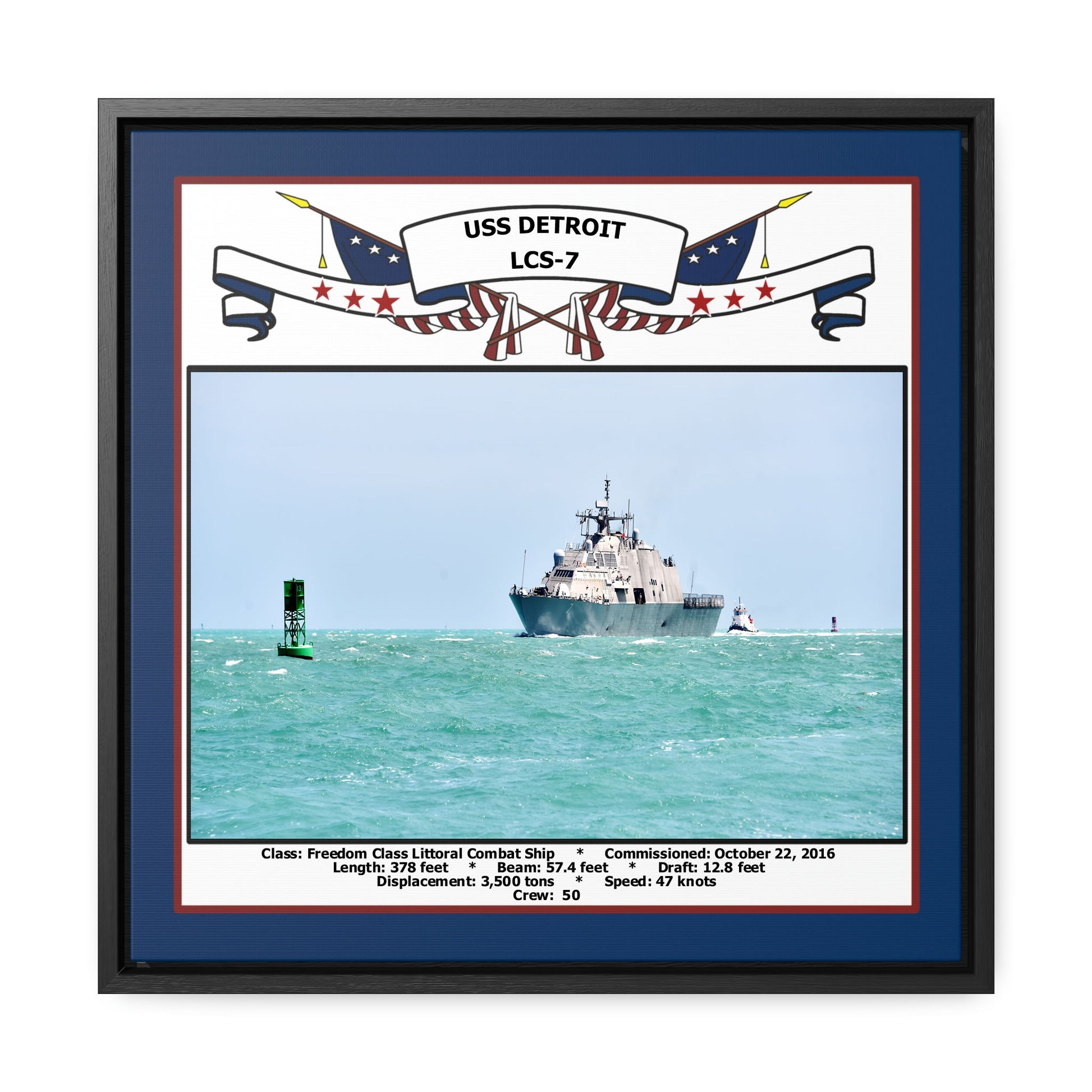 USS Detroit LCS-7 Navy Floating Frame Photo Front View