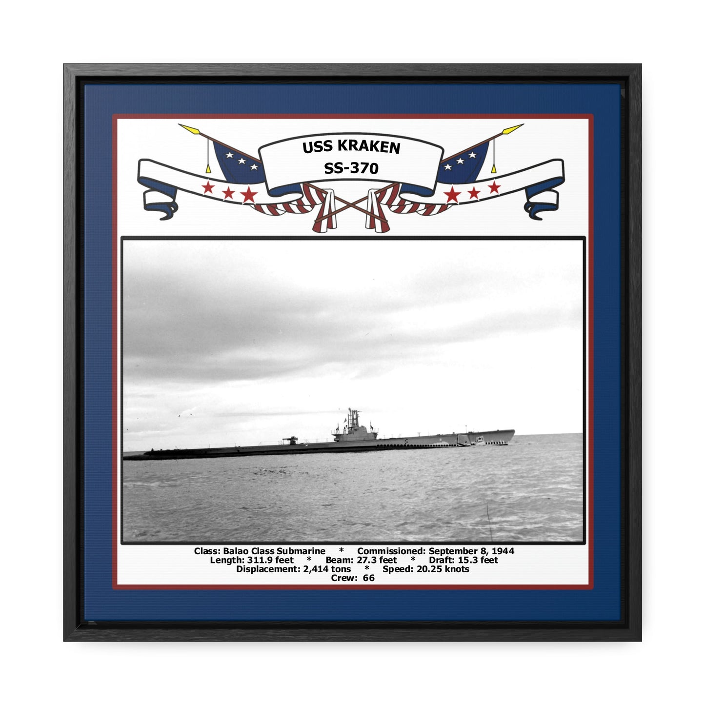 USS Kraken SS-370 Navy Floating Frame Photo Front View