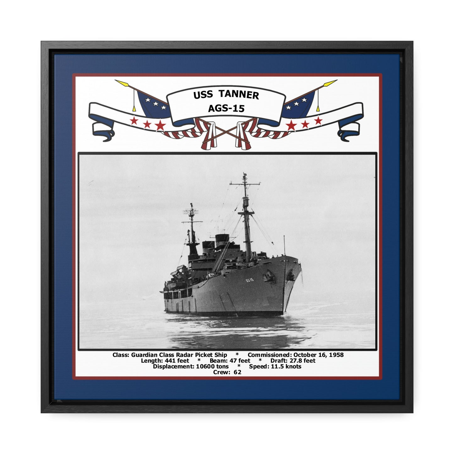 USS Tanner AGS-15 Navy Floating Frame Photo Front View