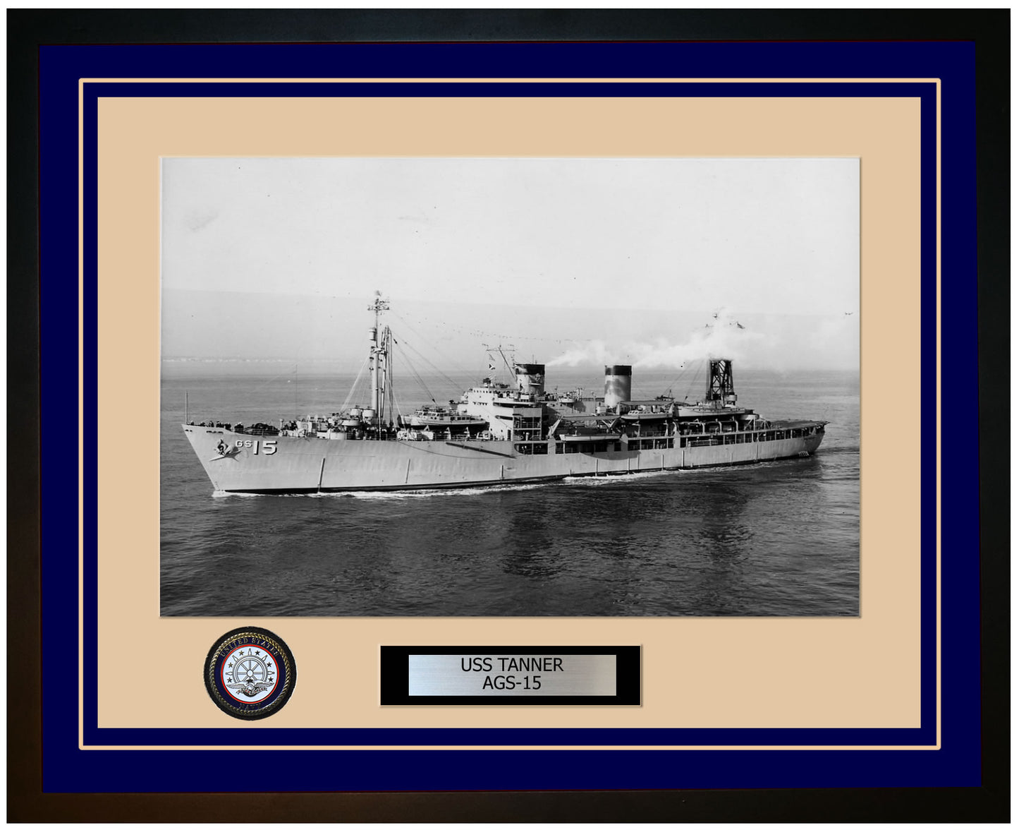 USS TANNER AGS-15 Framed Navy Ship Photo Blue