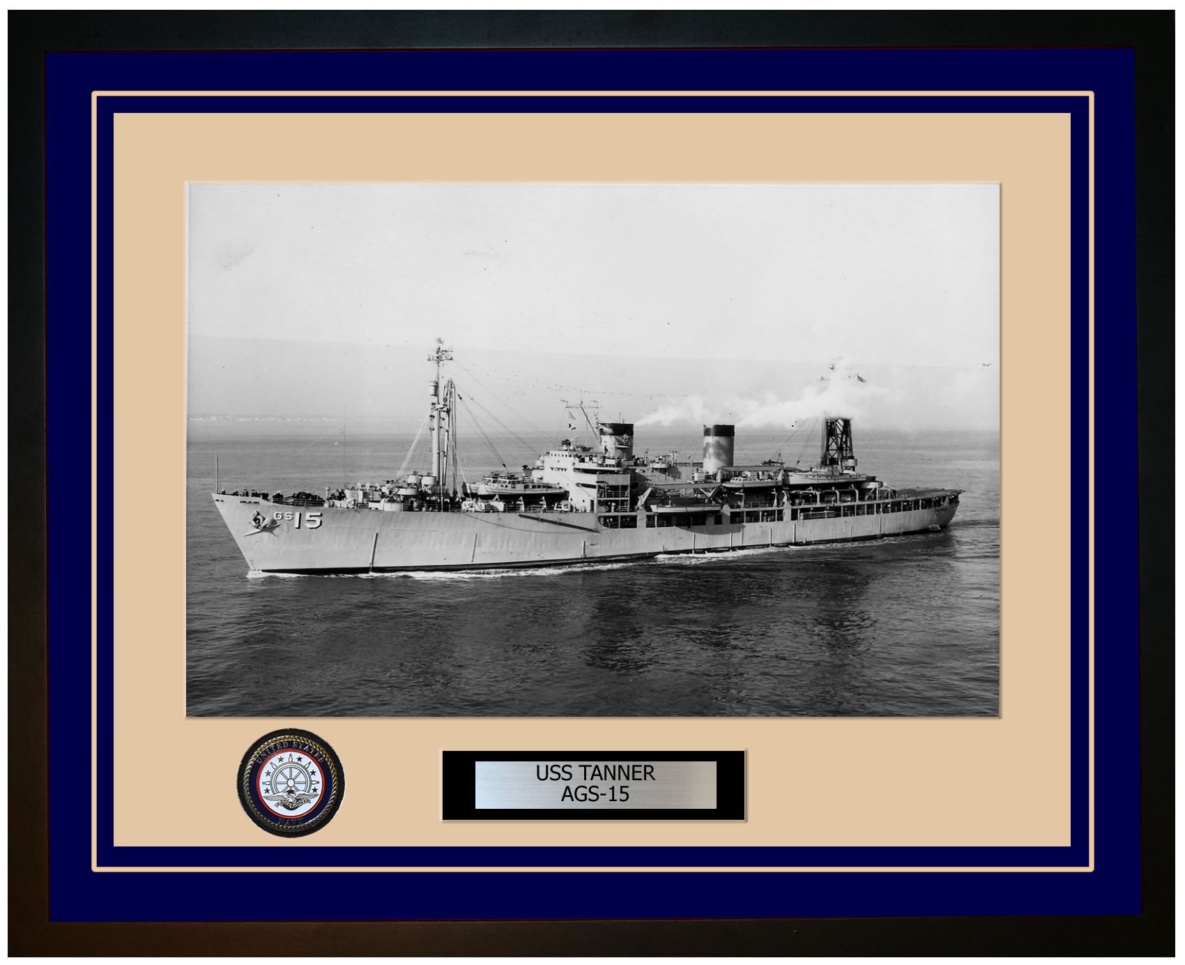 USS TANNER AGS-15 Framed Navy Ship Photo Blue