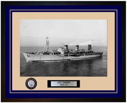 USS TANNER AGS-15 Framed Navy Ship Photo Blue