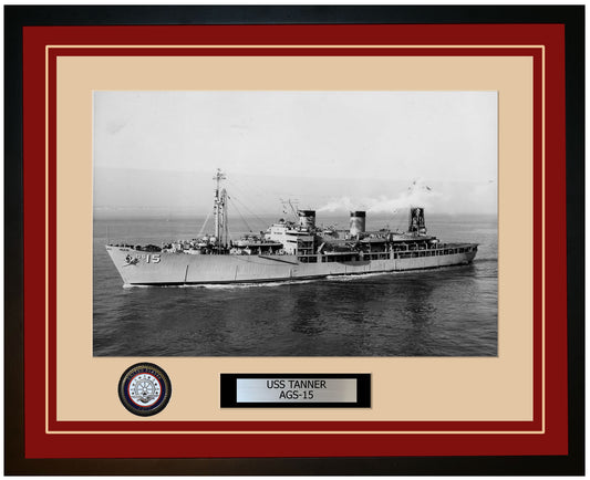 USS TANNER AGS-15 Framed Navy Ship Photo Burgundy