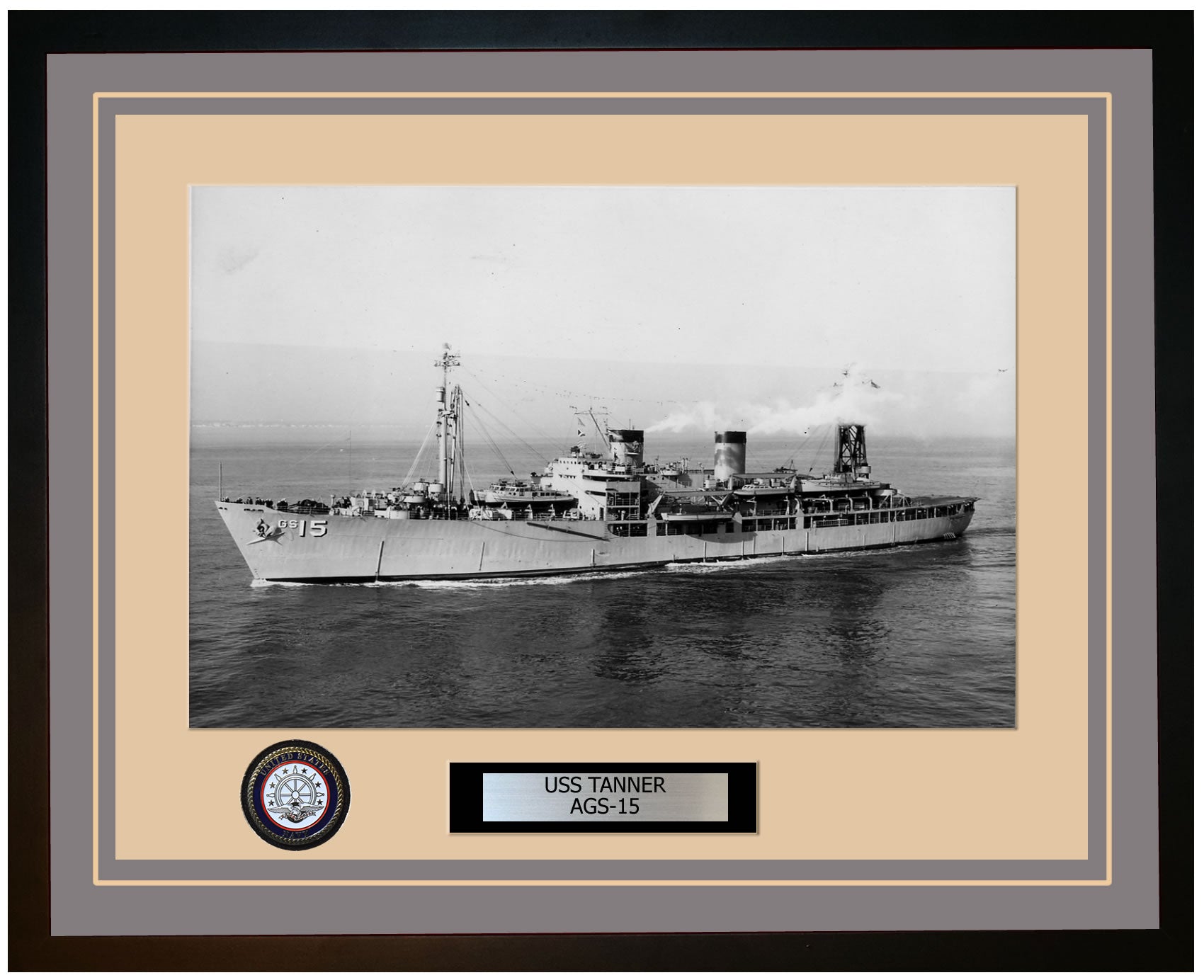 USS TANNER AGS-15 Framed Navy Ship Photo Grey