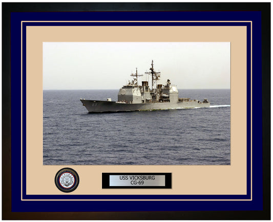 USS VICKSBURG CG-69 Framed Navy Ship Photo Blue
