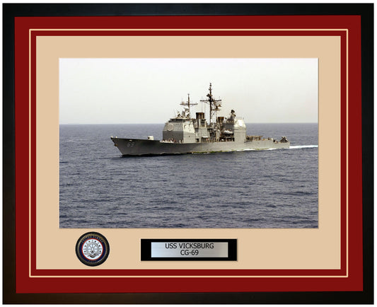 USS VICKSBURG CG-69 Framed Navy Ship Photo Burgundy