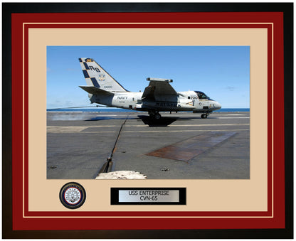 USS ENTERPRISE CVN-65 Framed Navy Ship Photo Burgundy