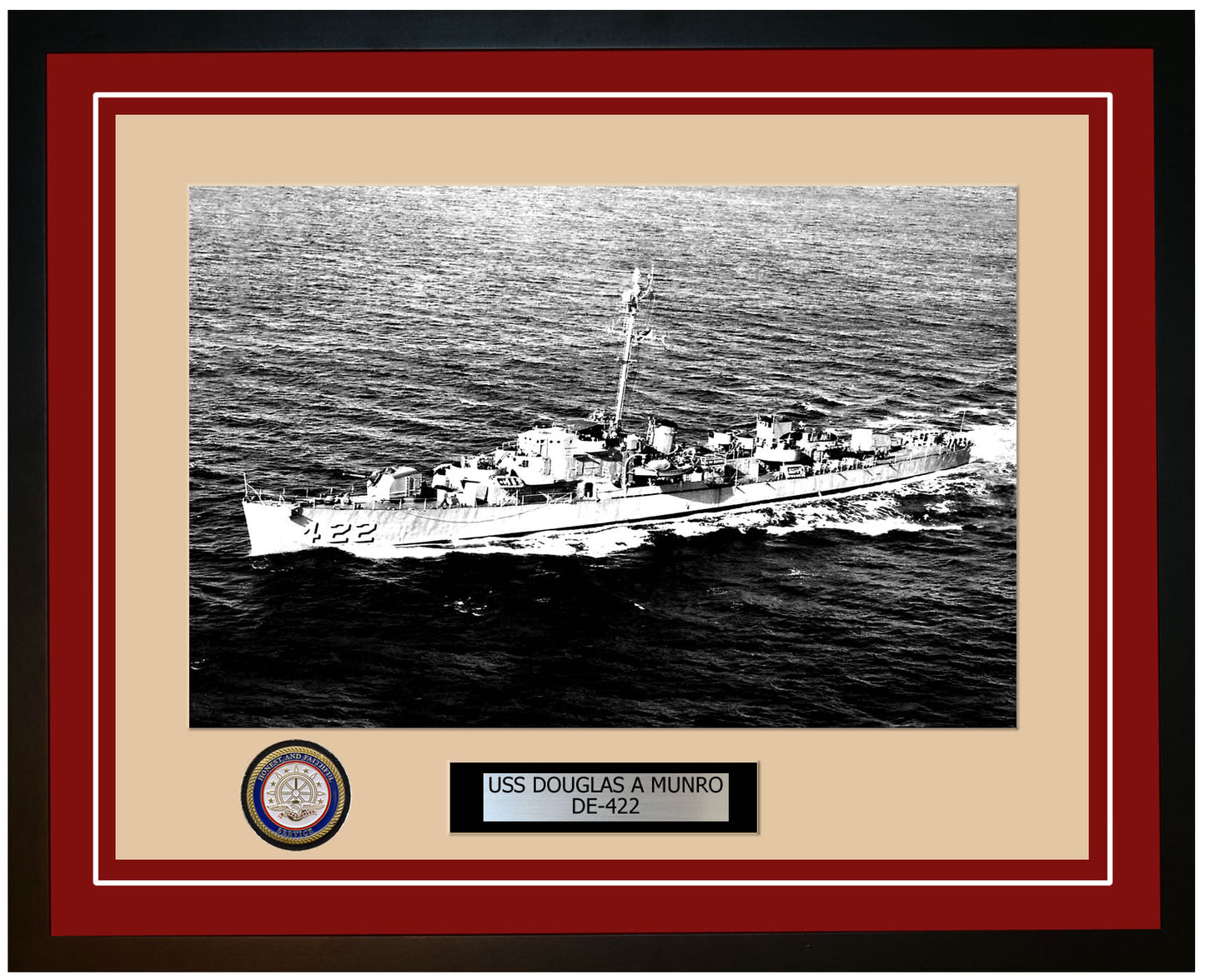 USS Douglas A Munro DE-422 Framed Navy Ship Photo Burgundy