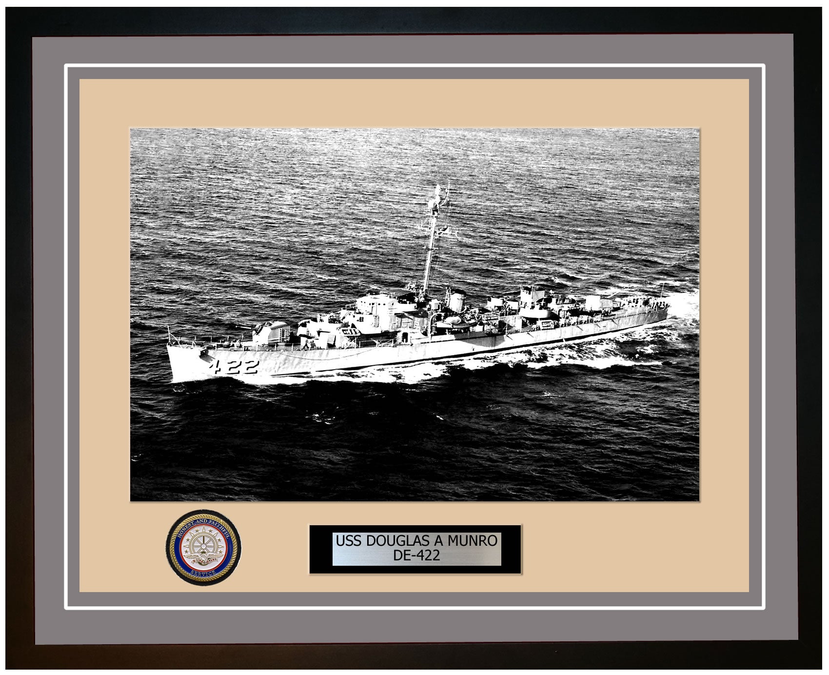 USS Douglas A Munro DE-422 Framed Navy Ship Photo Grey