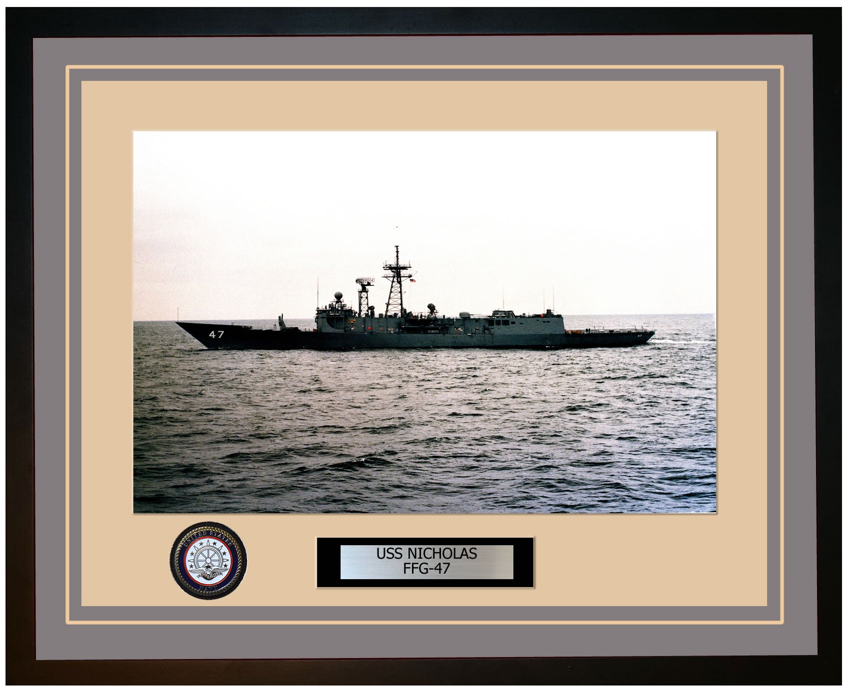 USS NICHOLAS FFG-47 Framed Navy Ship Photo Grey