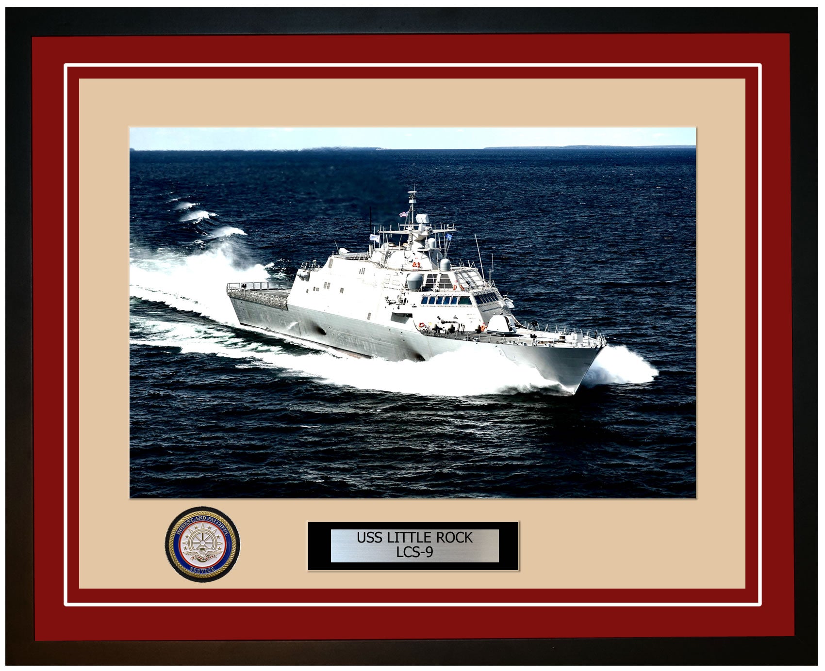 USS Little Rock LCS-9 Framed Navy Ship Photo Burgundy