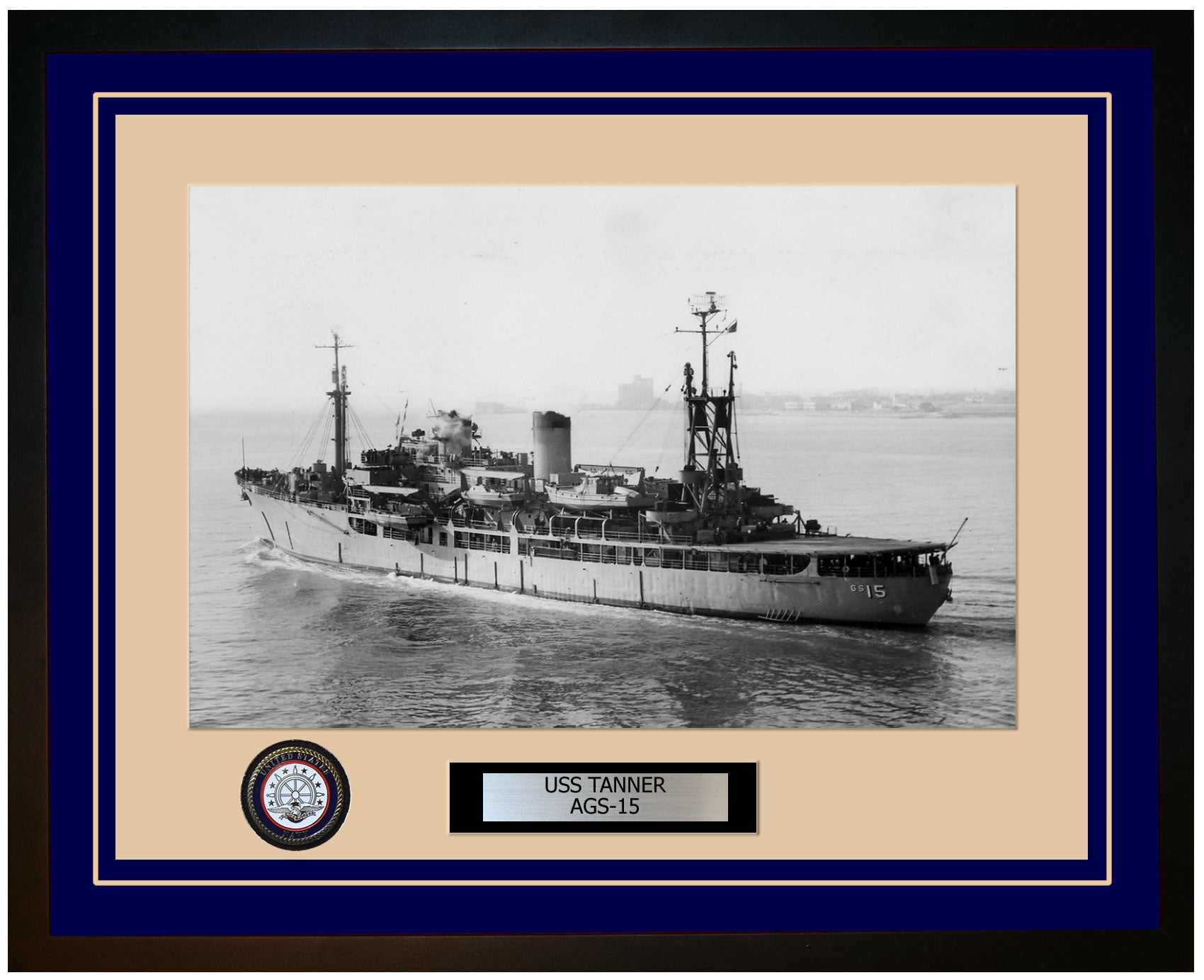 USS TANNER AGS-15 Framed Navy Ship Photo Blue