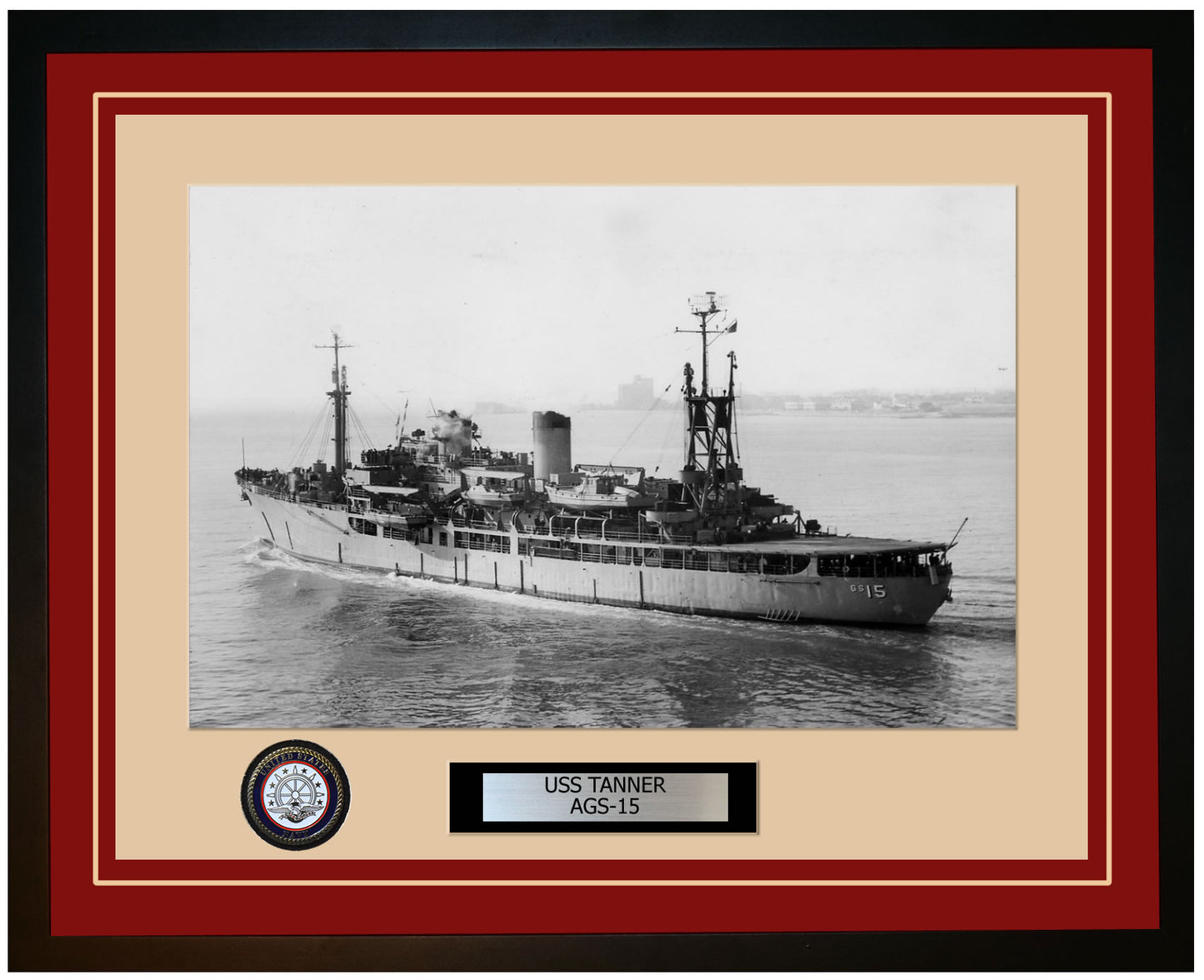 USS TANNER AGS-15 Framed Navy Ship Photo Burgundy