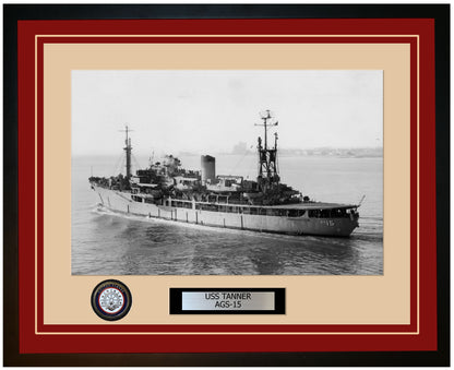 USS TANNER AGS-15 Framed Navy Ship Photo Burgundy