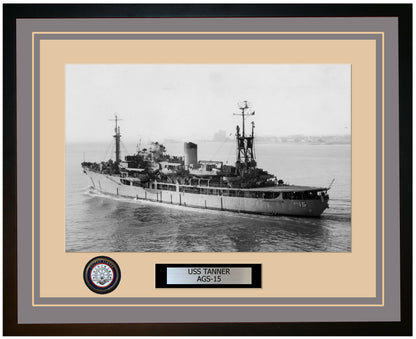 USS TANNER AGS-15 Framed Navy Ship Photo Grey