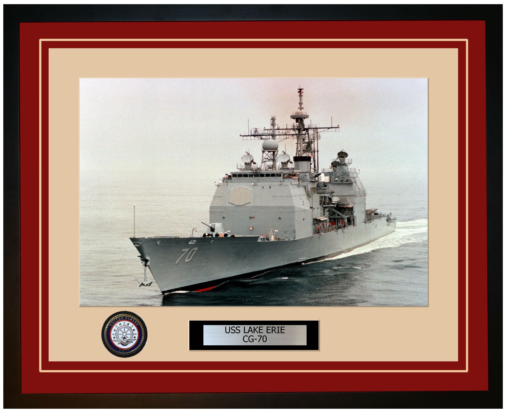 USS LAKE ERIE CG-70 Framed Navy Ship Photo Burgundy