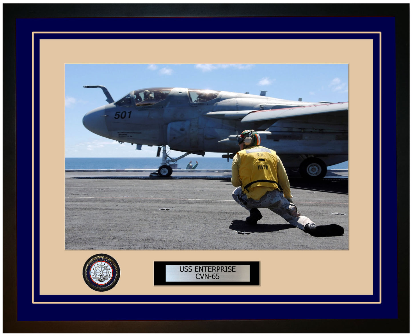 USS ENTERPRISE CVN-65 Framed Navy Ship Photo Blue
