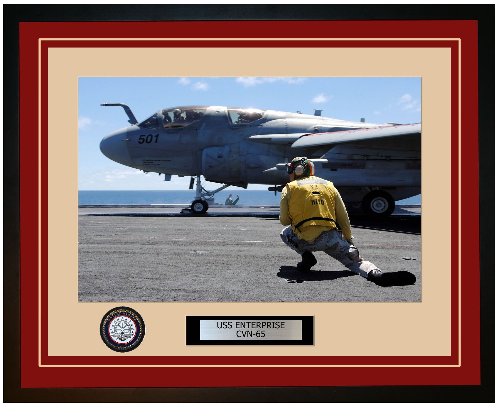 USS ENTERPRISE CVN-65 Framed Navy Ship Photo Burgundy