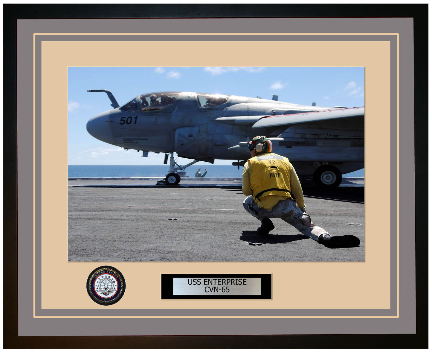 USS ENTERPRISE CVN-65 Framed Navy Ship Photo Grey