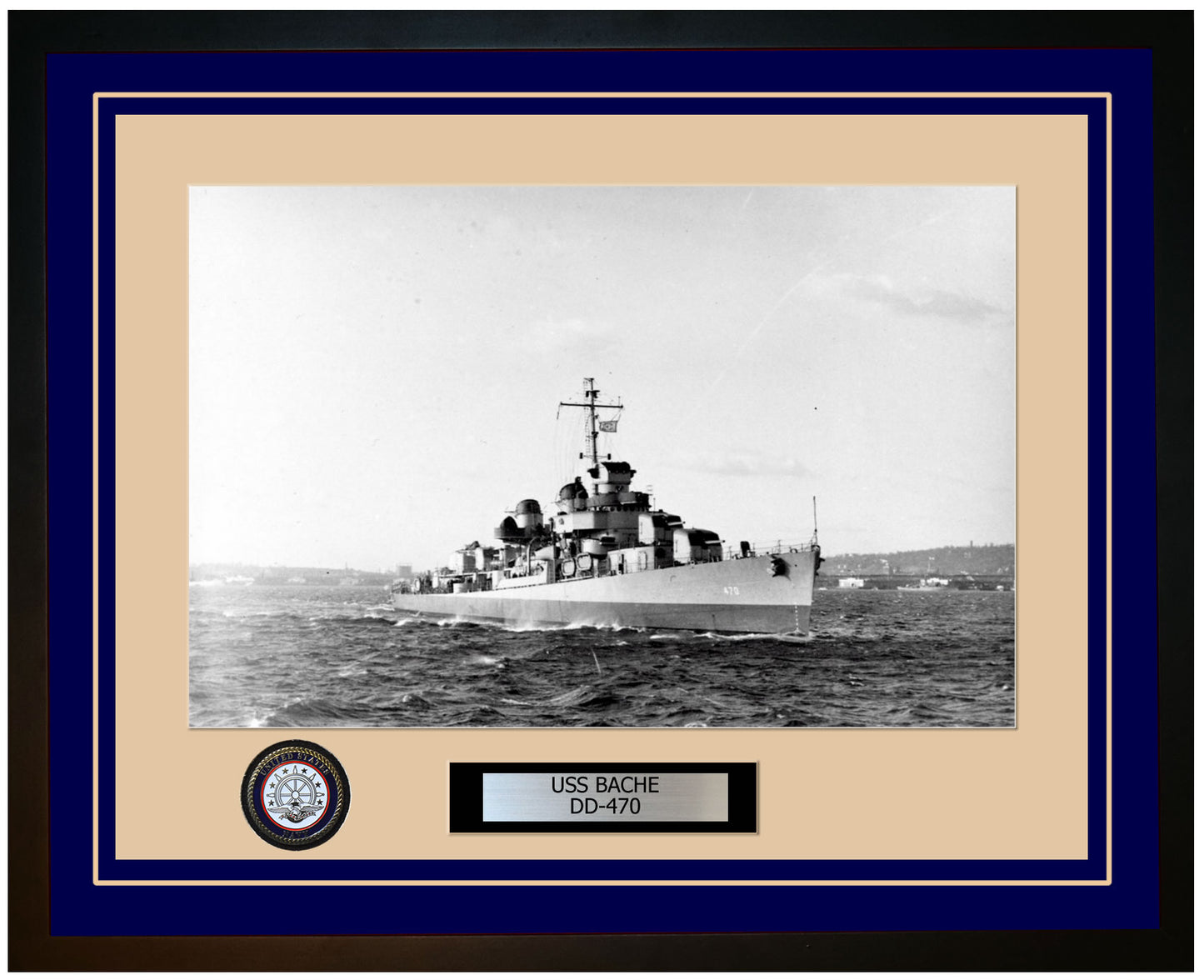 USS BACHE DD-470 Framed Navy Ship Photo Blue