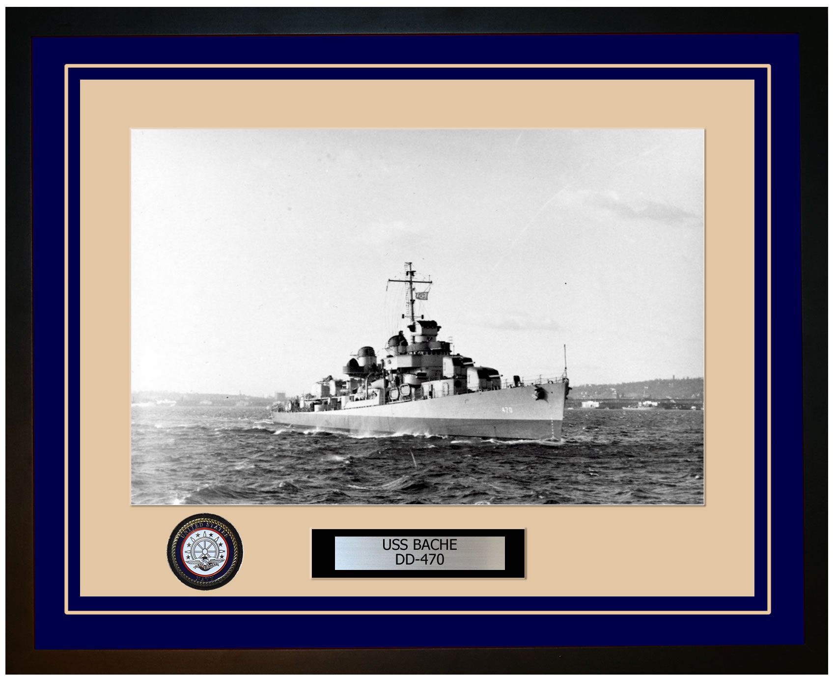 USS BACHE DD-470 Framed Navy Ship Photo Blue