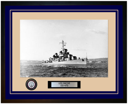 USS BACHE DD-470 Framed Navy Ship Photo Blue