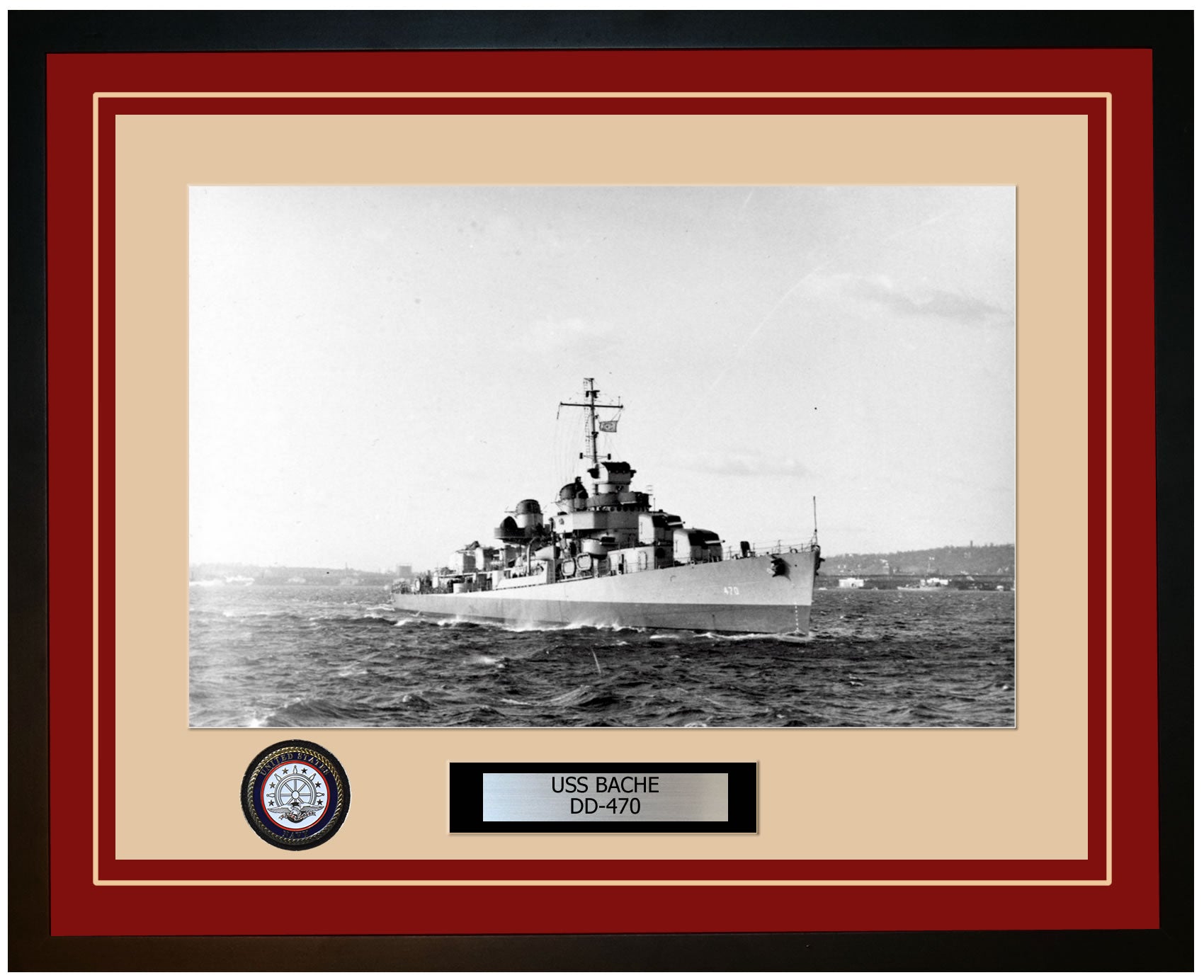 USS BACHE DD-470 Framed Navy Ship Photo Burgundy