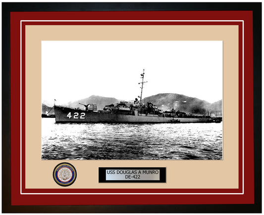 USS Douglas A Munro DE-422 Framed Navy Ship Photo Burgundy