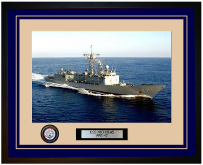 USS NICHOLAS FFG-47 Framed Navy Ship Photo Blue