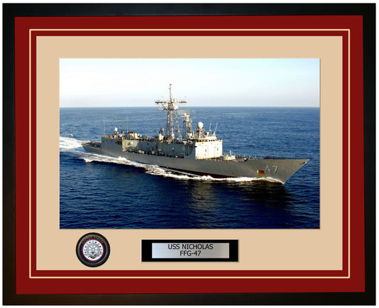 USS NICHOLAS FFG-47 Framed Navy Ship Photo Burgundy