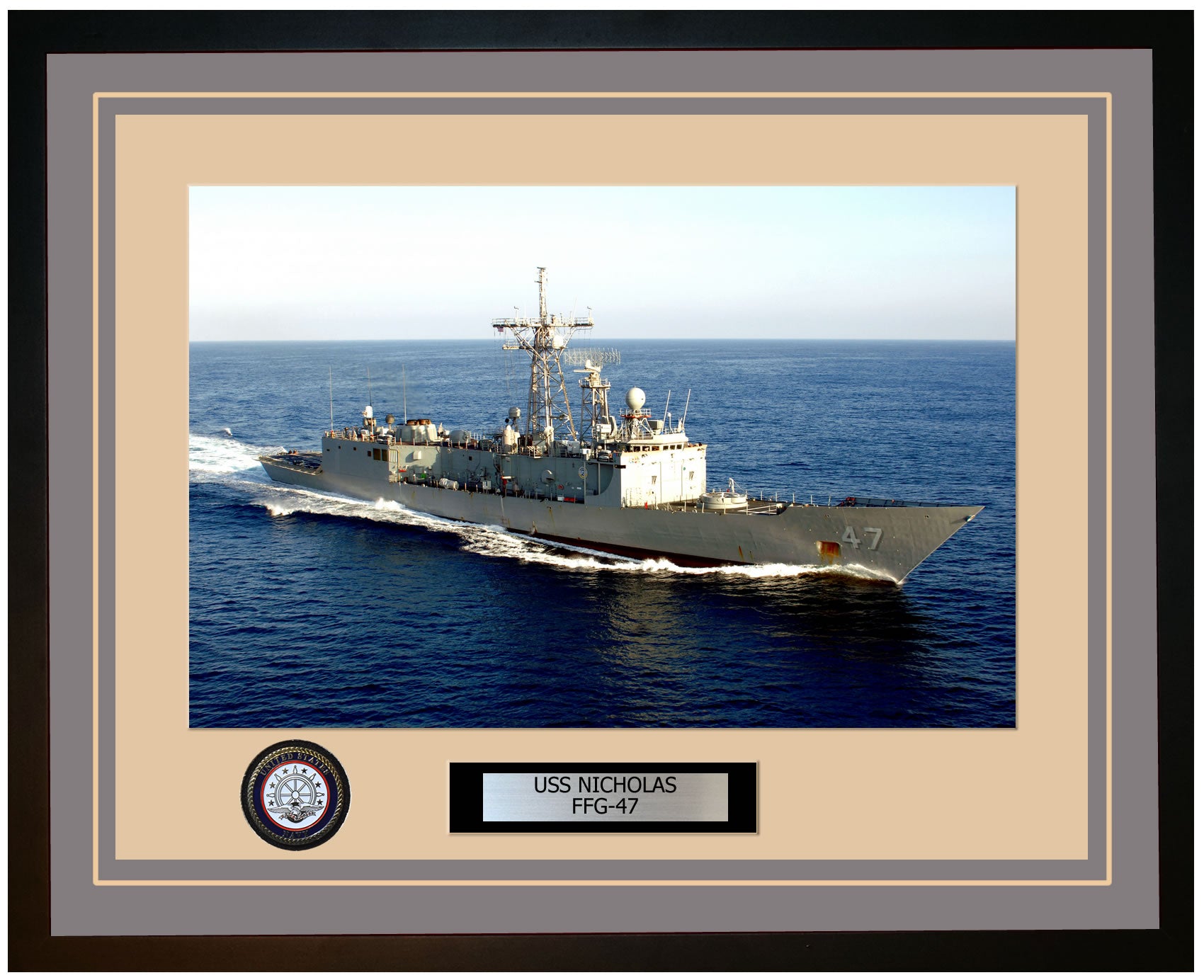 USS NICHOLAS FFG-47 Framed Navy Ship Photo Grey