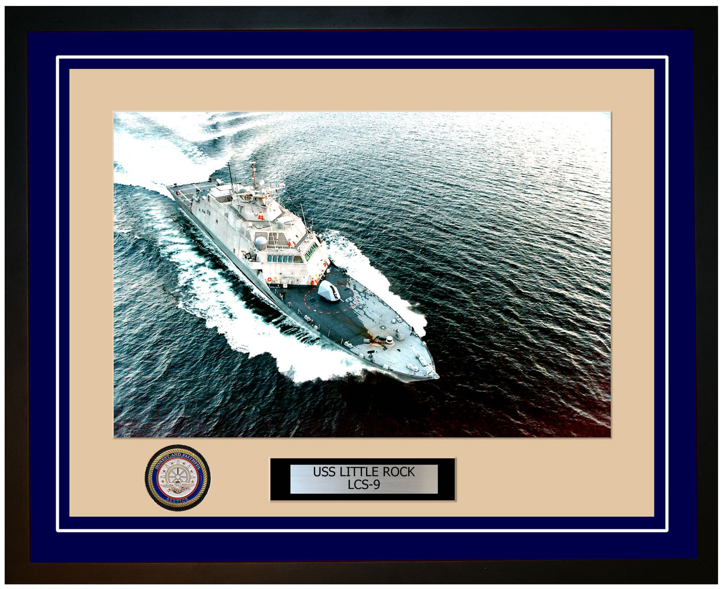 USS Little Rock LCS-9 Framed Navy Ship Photo Blue