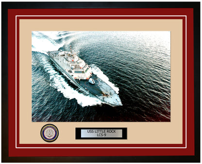 USS Little Rock LCS-9 Framed Navy Ship Photo Burgundy