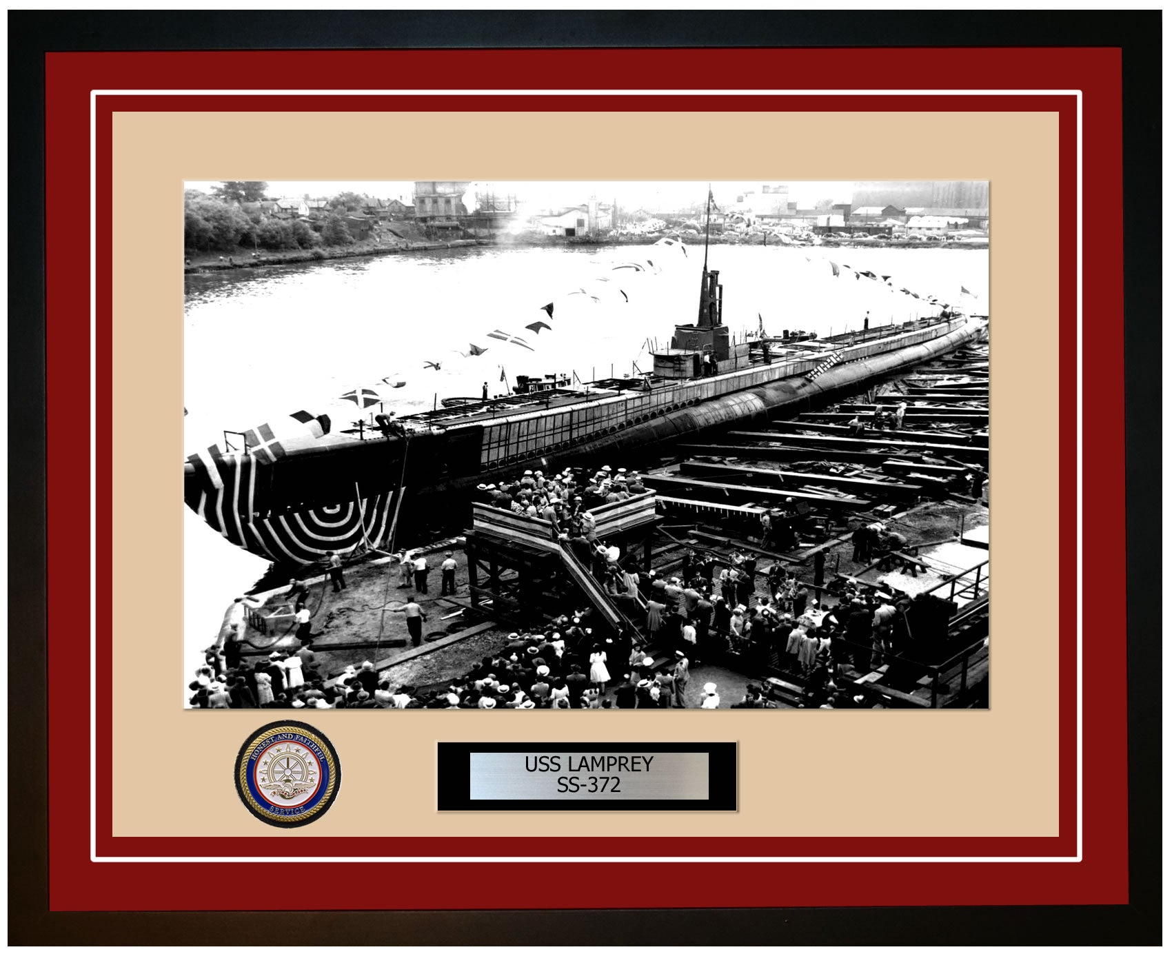 USS Lamprey SS-372 Framed Navy Ship Photo Burgundy