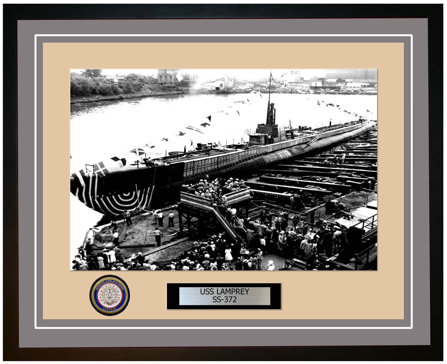 USS Lamprey SS-372 Framed Navy Ship Photo Grey