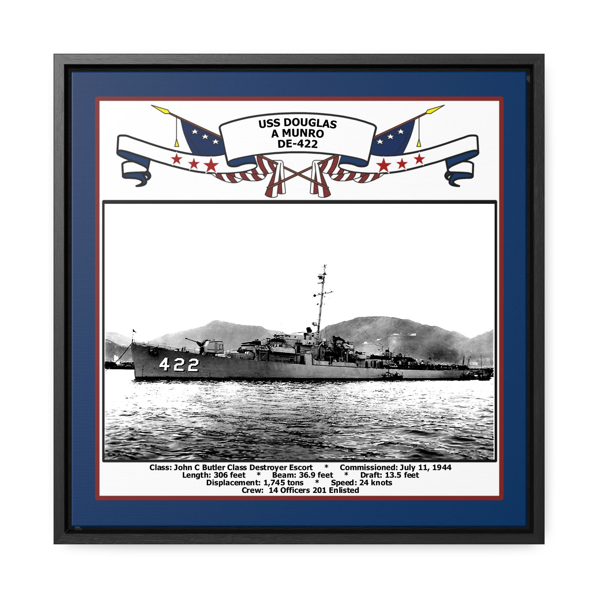 USS Douglas A Munro DE-422 Navy Floating Frame Photo Front View