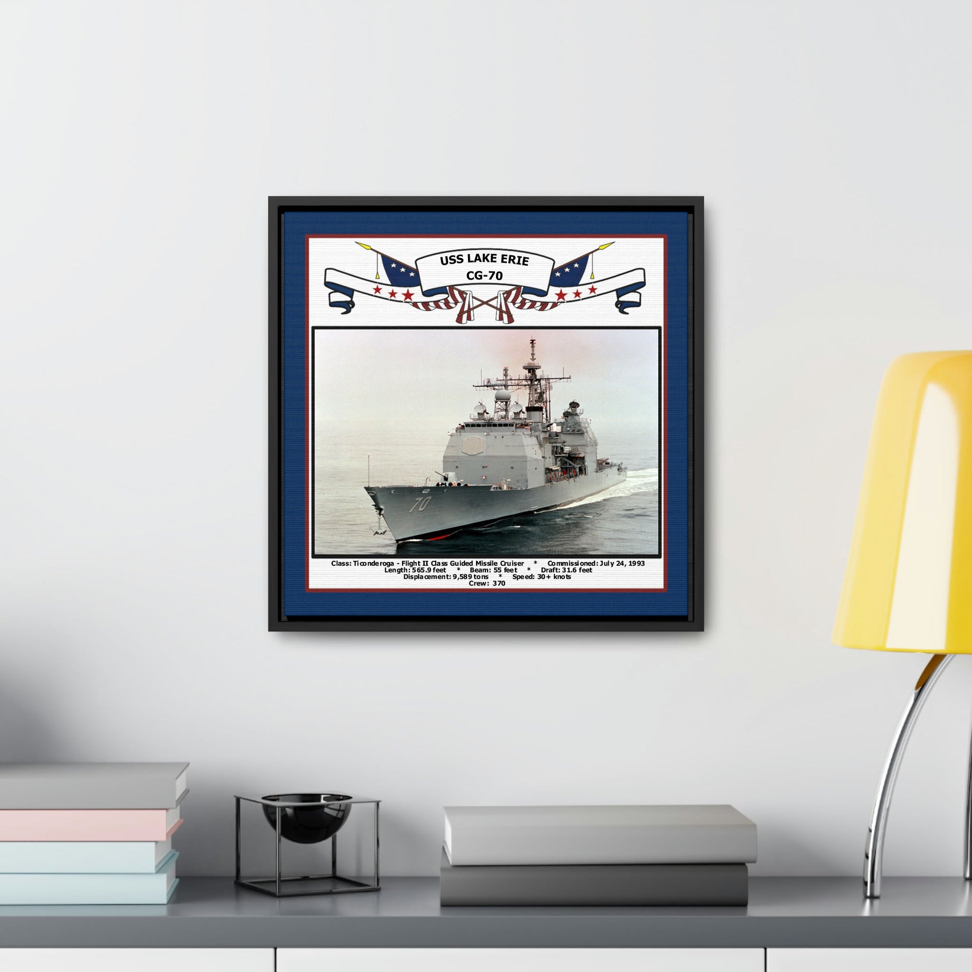 USS Lake Erie CG-70 Navy Floating Frame Photo Desk View