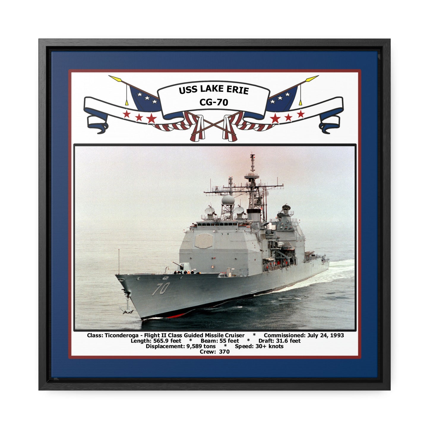 USS Lake Erie CG-70 Navy Floating Frame Photo Front View
