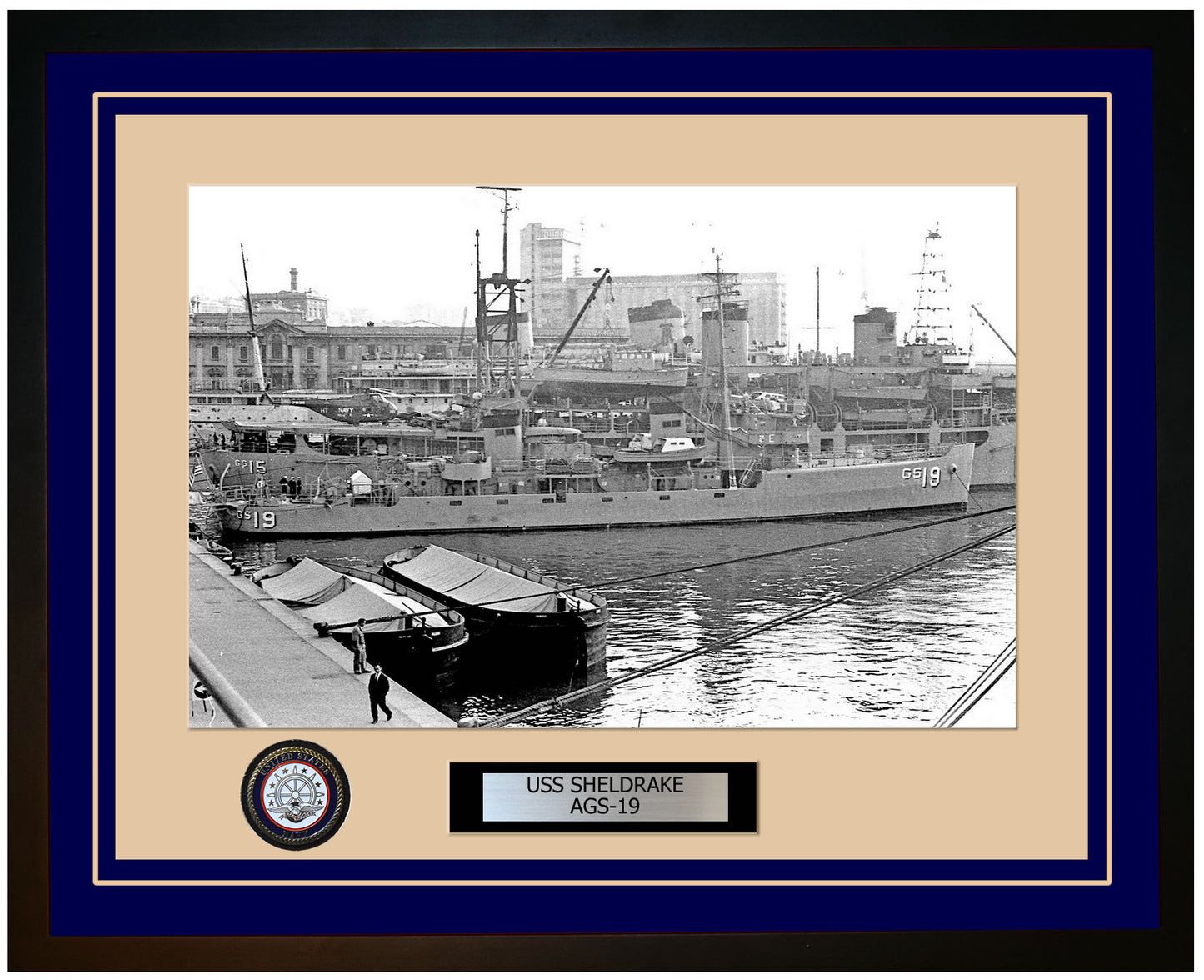 USS SHELDRAKE AGS-19 Framed Navy Ship Photo Blue