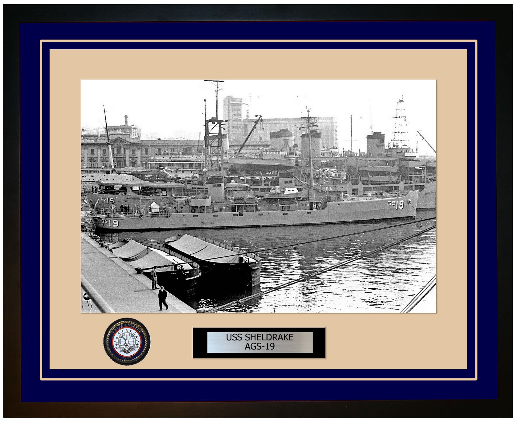 USS SHELDRAKE AGS-19 Framed Navy Ship Photo Blue
