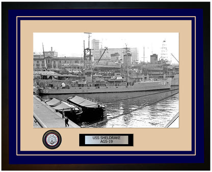 USS SHELDRAKE AGS-19 Framed Navy Ship Photo Blue