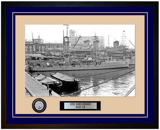 USS SHELDRAKE AGS-19 Framed Navy Ship Photo Blue