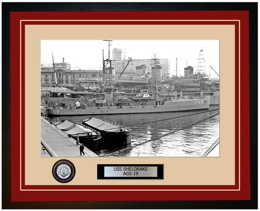 USS SHELDRAKE AGS-19 Framed Navy Ship Photo Burgundy