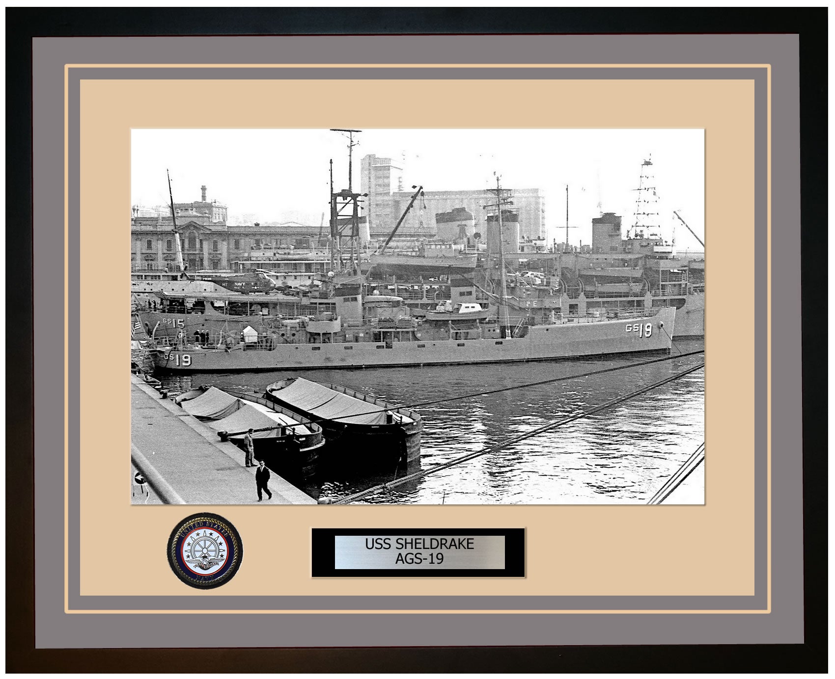 USS SHELDRAKE AGS-19 Framed Navy Ship Photo Grey